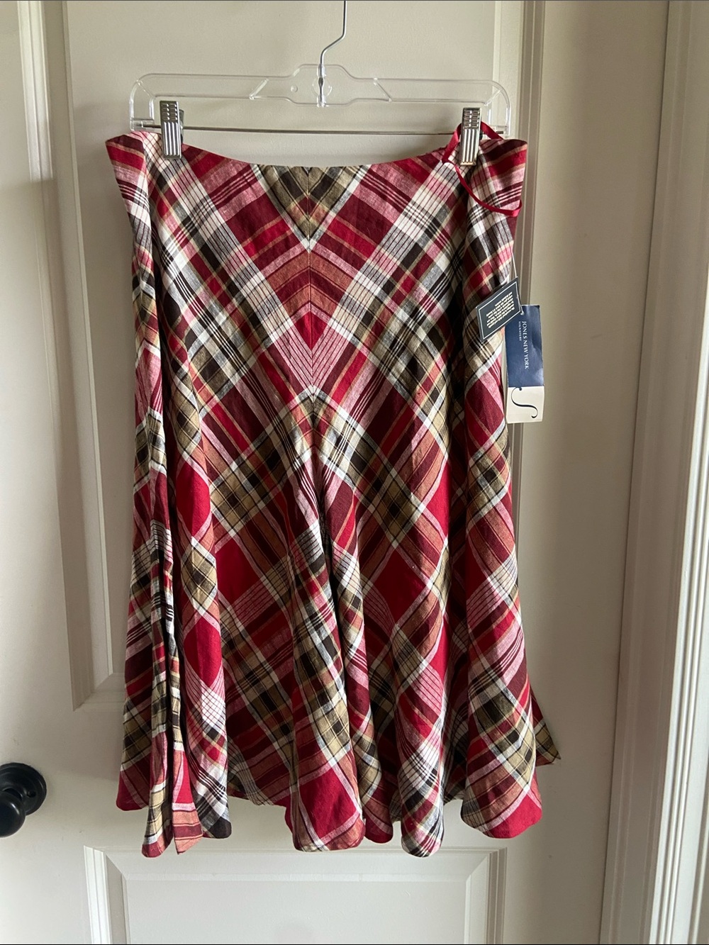 Jones New York Red Plaid A-Line Skirt
